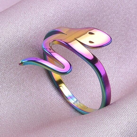 3/$35 Snake 18K Gold Plated Colourful Stainless Steel Polished Ring Jewelry - Picture 1 of 5